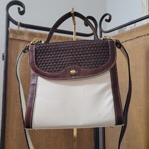 Y2K Gold Coast Brown Faux Leather Shoulder/ Crossbody Handbag with Woven Design